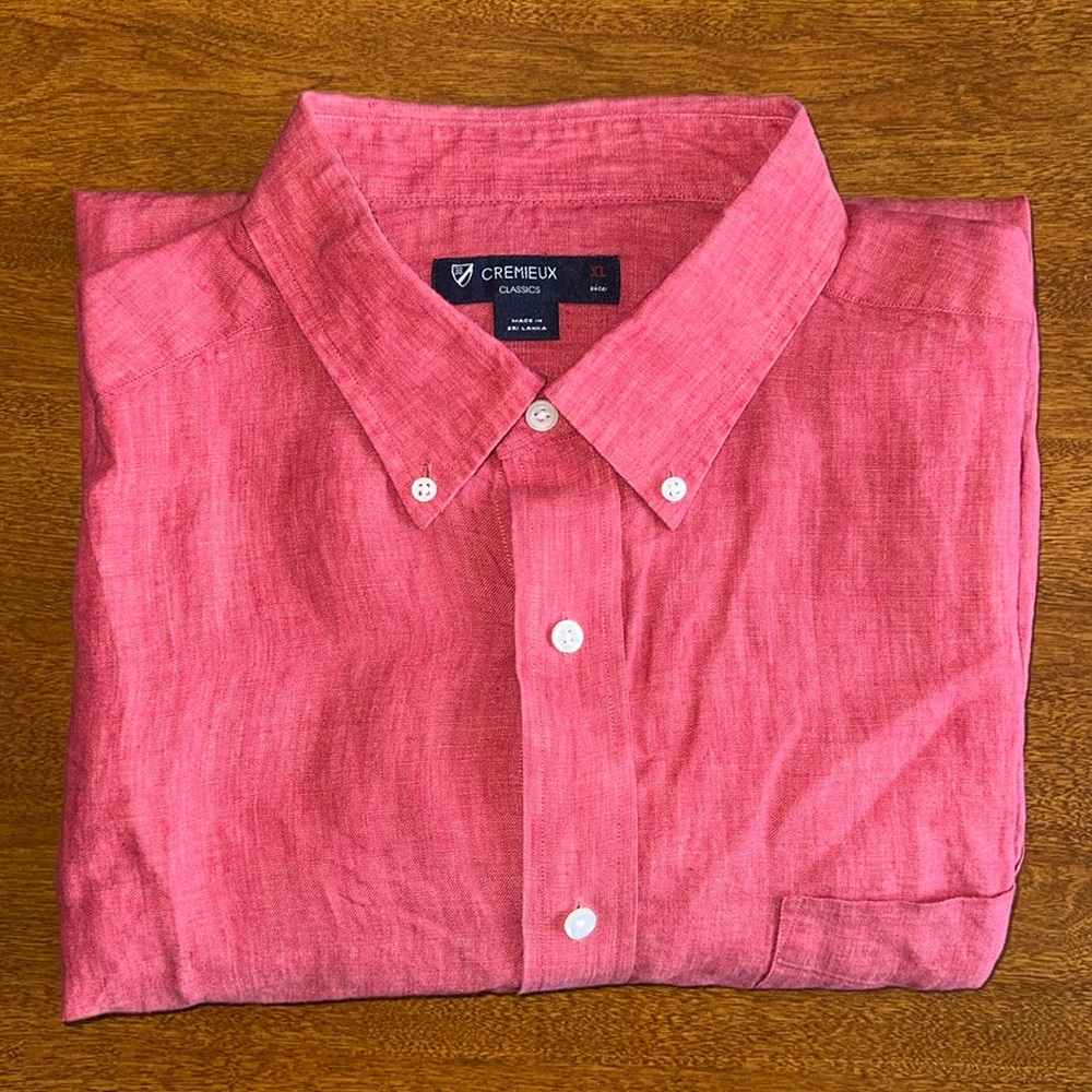Cremieux 100% linen short sleeve button down shirt, size XL